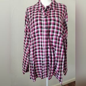 Lane Bryant Pink Black White Plaid Shirt - Collared Button Top